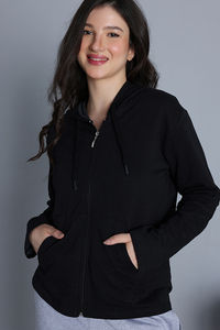 Zivame Knit Cotton Hoodie - Black Beauty — thumbnail 6